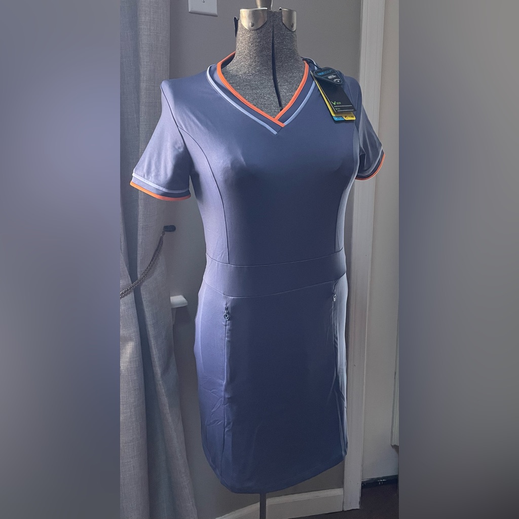Nwt Callaway Navy V-Neck Golf Dress With Orange Trim